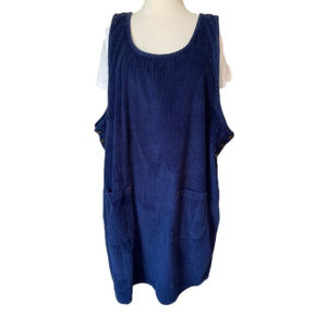 Denim & Co Vintage Navy Blue 100% Cotton Corduroy Overall Jumper Dress Size 3X